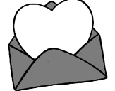Desenho Coração num envelope pintado por flor