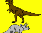 Desenho Tricerátopo e tiranossauro rex pintado por SU