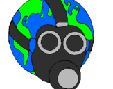 Desenho Terra com máscara de gás pintado por cuzao