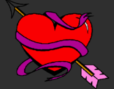 Desenho Coração com seta pintado por flexa e o coração