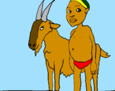 Desenho Cabra e criança africana pintado por Antônio Joaquim 