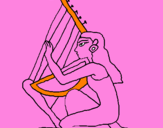 Desenho Cantora com instrumento pintado por carlos