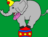 Desenho Elefante em cima de uma bola pintado por Janayna