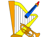 Desenho Harpa, flauta e trompeta pintado por sl