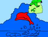 Desenho Golfinho e gaviota pintado por Gabriel araujo 3 aninhos