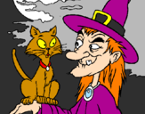 Desenho Bruxa e gato pintado por magic