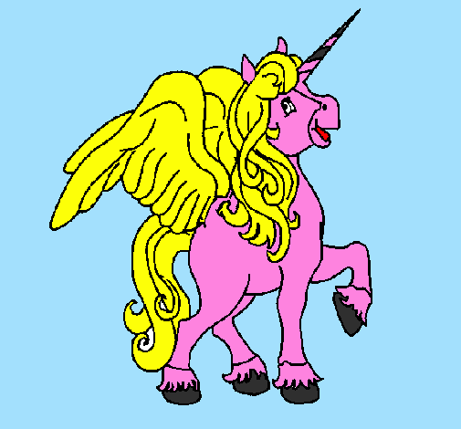 Desenho Unicórnio com asas pintado por ponei