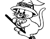 Desenho Gatito em vassoura voadora pintado por gato na vassoura
