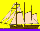 Desenho Veleiro de três mastros pintado por zick e joão