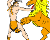 Desenho Gladiador contra leão pintado por vedita super saiadin 2