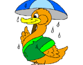 Desenho Pato sob a chuva pintado por Raquel Bressani