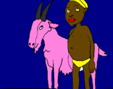 Desenho Cabra e criança africana pintado por sara