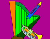 Desenho Harpa, flauta e trompeta pintado por RODRIGO T.