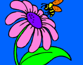Desenho Margarida com abelha pintado por Ingrid e Papai