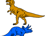 Desenho Tricerátopo e tiranossauro rex pintado por Dinossauros