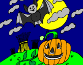 Desenho Paisagem Halloween pintado por Abóbora