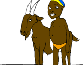 Desenho Cabra e criança africana pintado por marco