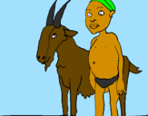 Desenho Cabra e criança africana pintado por livia