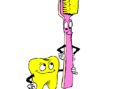 Desenho Dentes e escova de dentes pintado por dente