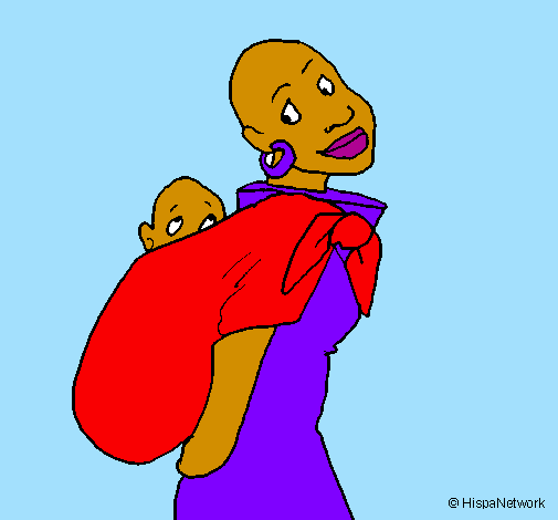 Desenho Africana com pano porta-bebé pintado por ana clara 