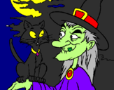 Desenho Bruxa e gato pintado por leandra