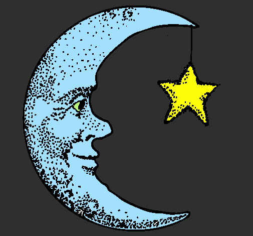 Desenho Lua e estrela pintado por vitor