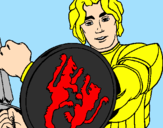 Desenho Cavaleiro com escudo de leão pintado por cavaleiro negro