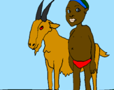 Desenho Cabra e criança africana pintado por gustavo lira