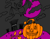 Desenho Paisagem Halloween pintado por meia noite