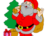 Desenho Santa Claus e uma árvore de natal pintado por Pedro