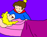 Desenho A princesa a dormir e o príncipe pintado por bianca