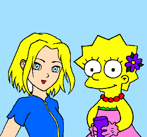 Desenho Sakura e Lisa pintado por joyce