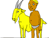 Desenho Cabra e criança africana pintado por erick da silva