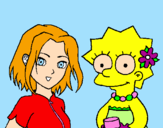Desenho Sakura e Lisa pintado por camylla