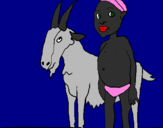 Desenho Cabra e criança africana pintado por davi 10 anos