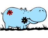 Desenho Hipopótamo com flores pintado por paty