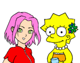 Desenho Sakura e Lisa pintado por matheus