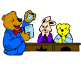 Desenho Professor urso e seus alunos pintado por raissa
