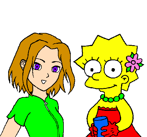 Desenho Sakura e Lisa pintado por imagem