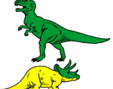 Desenho Tricerátopo e tiranossauro rex pintado por Isaac
