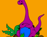 Desenho Diplodoco sentado pintado por flor de lis