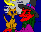 Desenho Bruxa e gato pintado por ytrewasfra