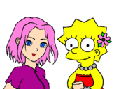Desenho Sakura e Lisa pintado por mykaellyson