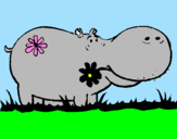 Desenho Hipopótamo com flores pintado por victoria   maraia