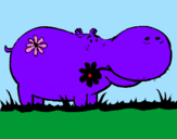 Desenho Hipopótamo com flores pintado por lucas