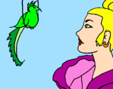 Desenho Mulher e pássaro pintado por Fernanda
