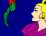 Desenho Mulher e pássaro pintado por janaina?