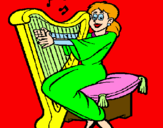 Desenho Mulher a tocar harpa pintado por inês