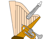 Desenho Harpa, flauta e trompeta pintado por luci