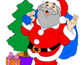 Desenho Santa Claus e uma árvore de natal pintado por duda